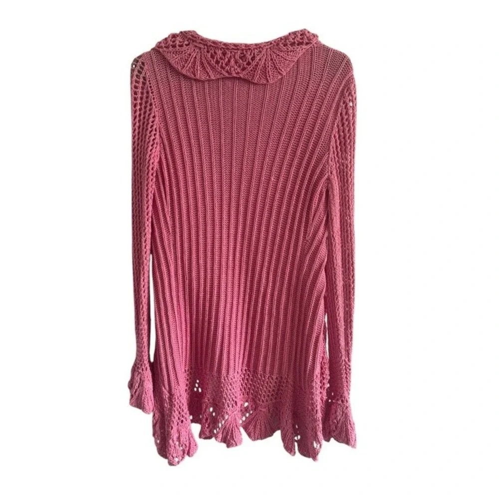 No Boundaries Pink Crochet Ruffle Open Front Cardigan Sweater Boho Y2K Size M